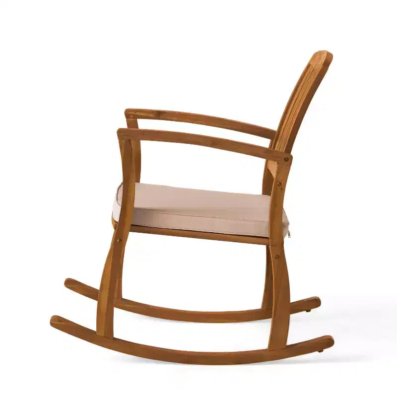 GDFStudio Amber Ensemble de conversation 3 pièces de fauteuils à bascule d'extérieur en bois d'acacia avec coussins, teck/crème