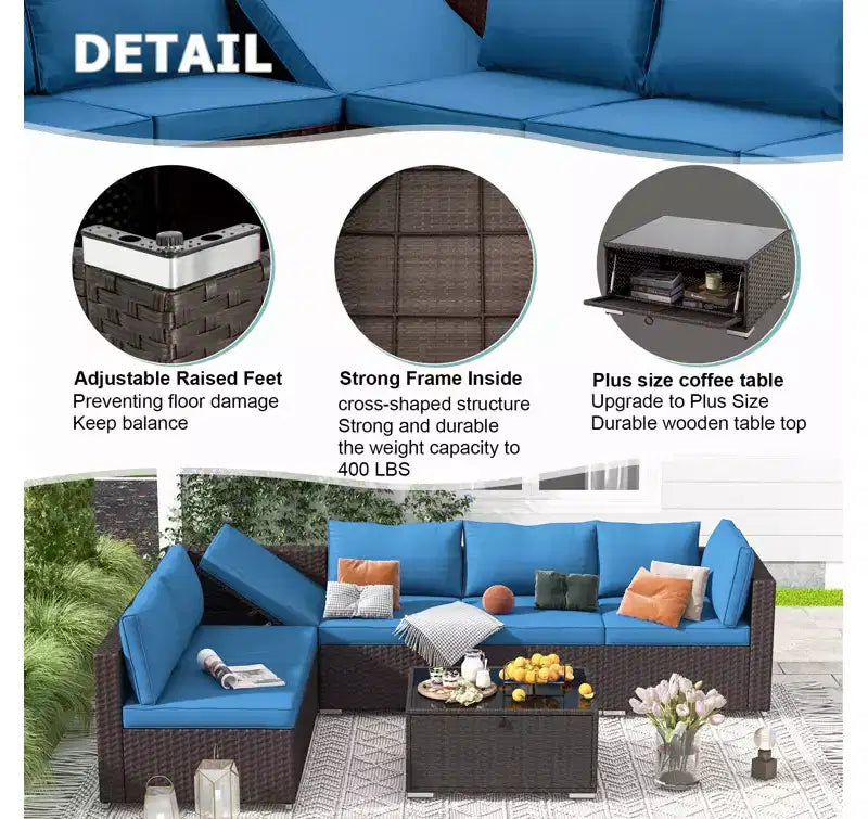 Ensemble de Patio Extérieur EROMMY 7 Pièces avec Coussins