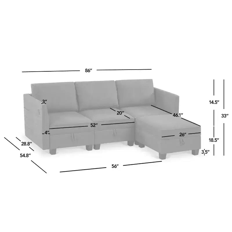 Canapé sectionnel de rangement modulaire 4 places Billy 86