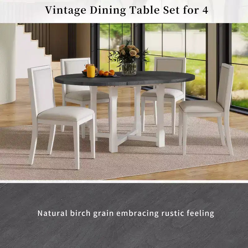 Ensemble de salle à manger extensible 5 pièces Whisen pour 4, table à manger ronde pour 4 avec chaises rembourrées