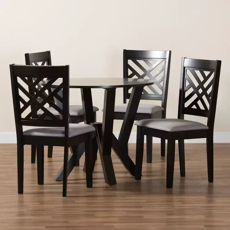 Ensemble de salle à manger 5 pièces Baxton Studio Elise avec tissu gris moderne et bois finition brun foncé