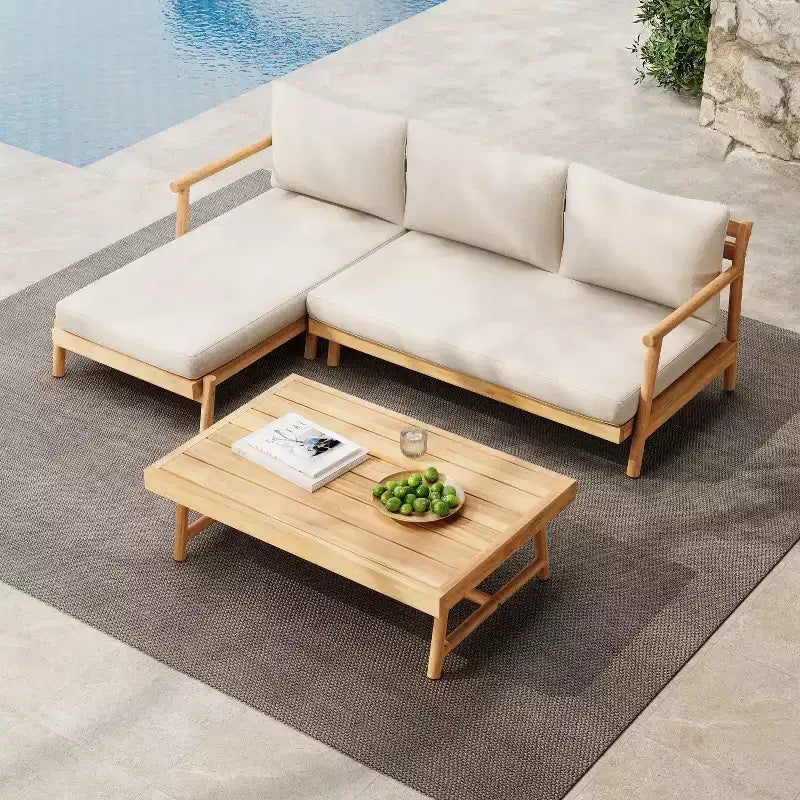 Christopher Knight Home Shane Ensemble de 3 pièces de salon de patio rustique en bois d'acacia avec lattes et sièges rembourrés