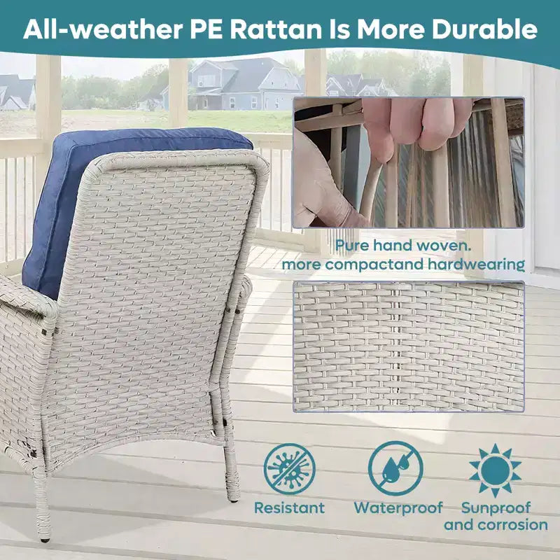 Lot de 2 chaises de patio en osier Bestier, ensemble de meubles en rotin avec 4 coussins de siège, dossier haut et accoudoirs pour jardin, arrière-cour, balcon et terrasse, bleu