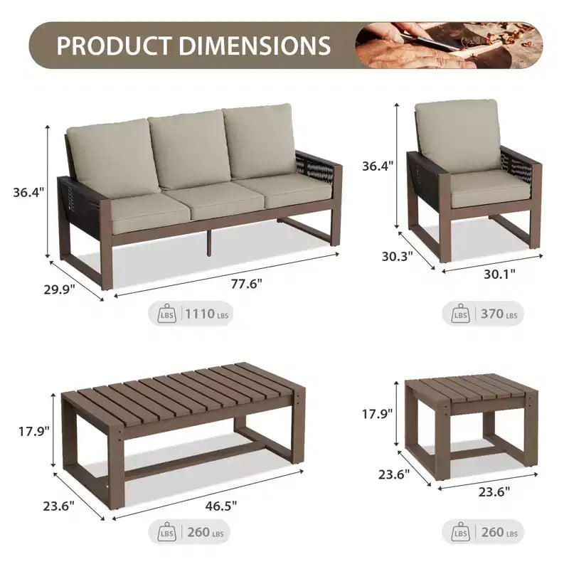 EAGLE PEAK Ensemble de conversation en cèdre naturel, mobilier de jardin avec table basse et table d'appoint