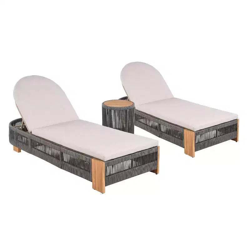 Christopher Knight Home Lariya Ensemble conversationnel 3 pièces d'extérieur avec chaise longue et table d'appoint en bois d'acacia