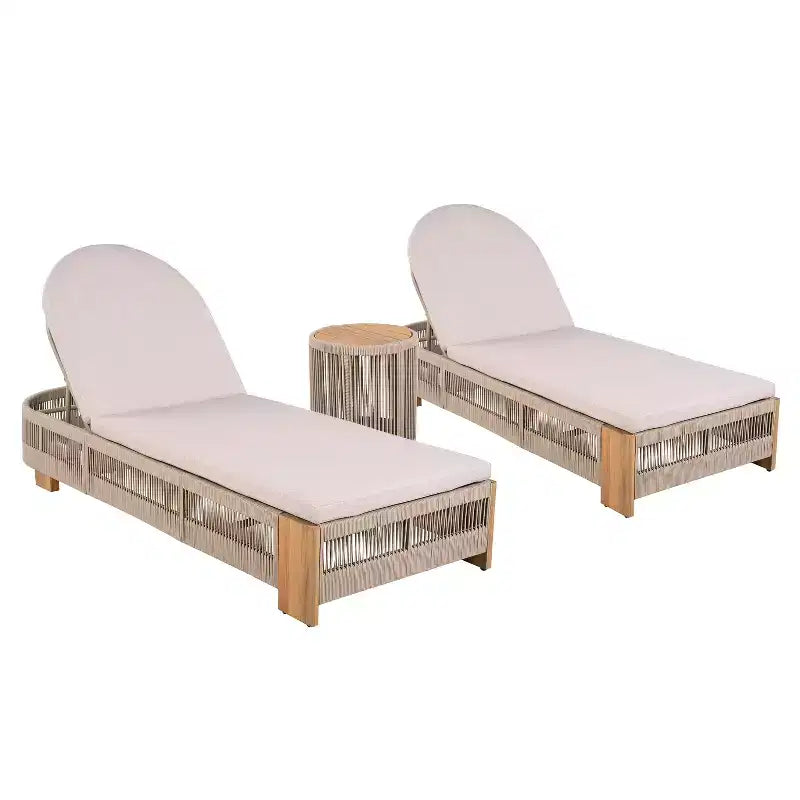 Christopher Knight Home Lariya Ensemble conversationnel 3 pièces d'extérieur avec chaise longue et table d'appoint en bois d'acacia