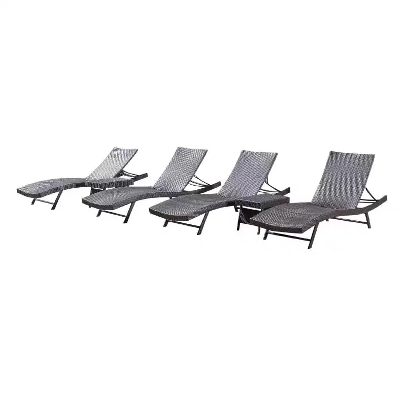 Christopher Knight Home Calvin Chaises longues réglables d'extérieur en rotin et fer 6 pièces avec tables pliantes