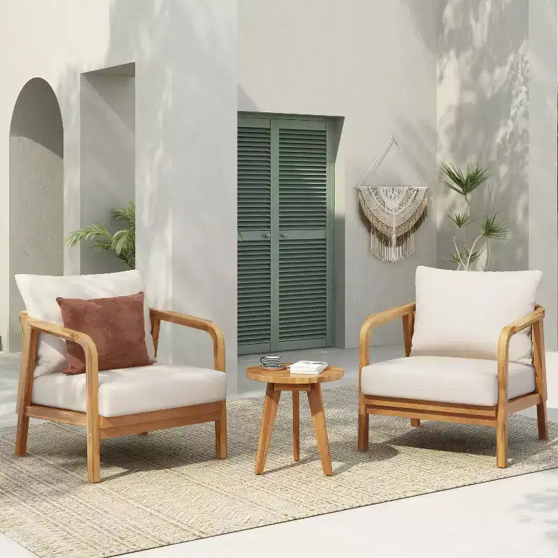 Christopher Knight Home Sylas Ensemble de 3 Meubles de Patio Modernes en Bois d'Acacia avec Dossier Tressé et Coussins Profonds