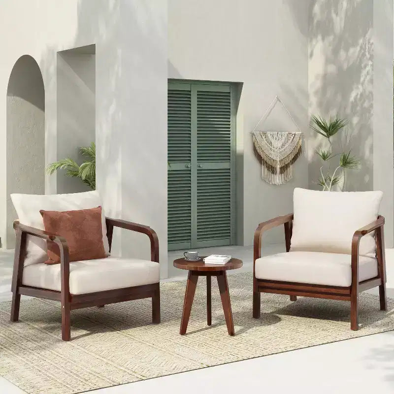 Christopher Knight Home Sylas Ensemble de 3 Meubles de Patio Modernes en Bois d'Acacia avec Dossier Tressé et Coussins Profonds