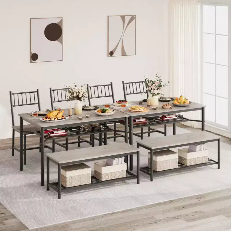 Ensemble table de salle à manger GustoWave pour 4, porte-bouteilles de vin
