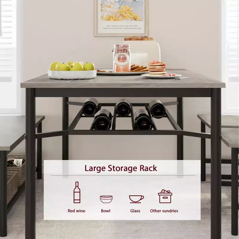 Ensemble table de salle à manger GustoWave pour 4, porte-bouteilles de vin