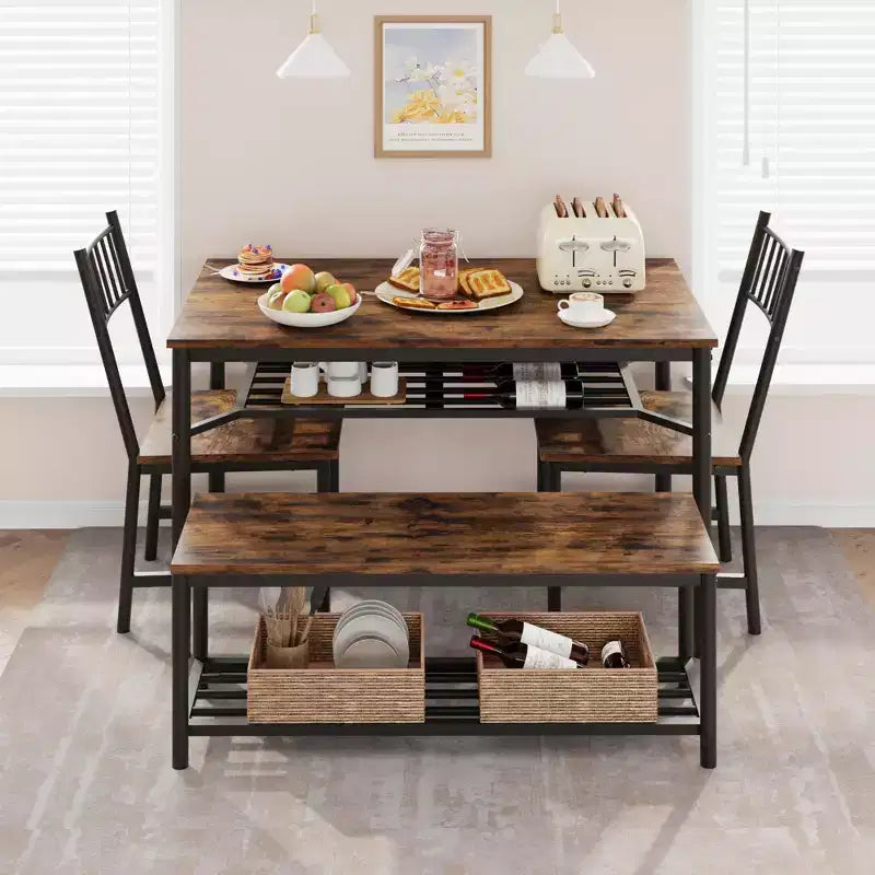 Ensemble table de salle à manger GustoWave pour 4, porte-bouteilles de vin