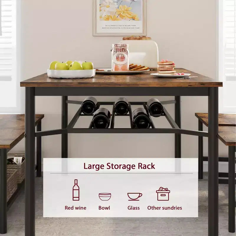 Ensemble table de salle à manger GustoWave pour 4, porte-bouteilles de vin