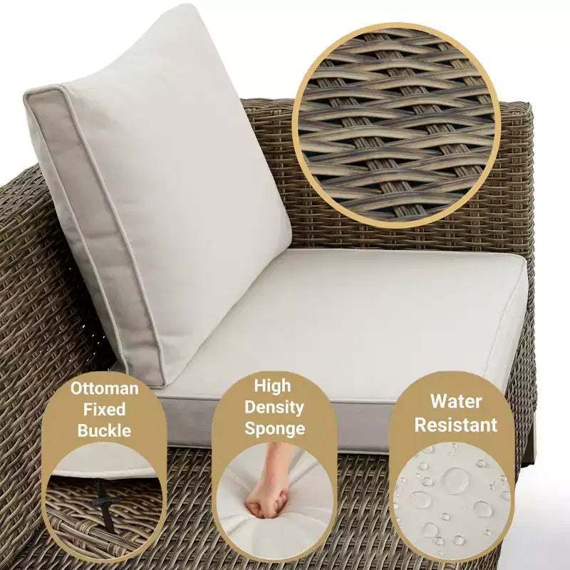 Ensemble de 5 meubles de terrasse pour conversation avec fauteuils pivotants et coussins