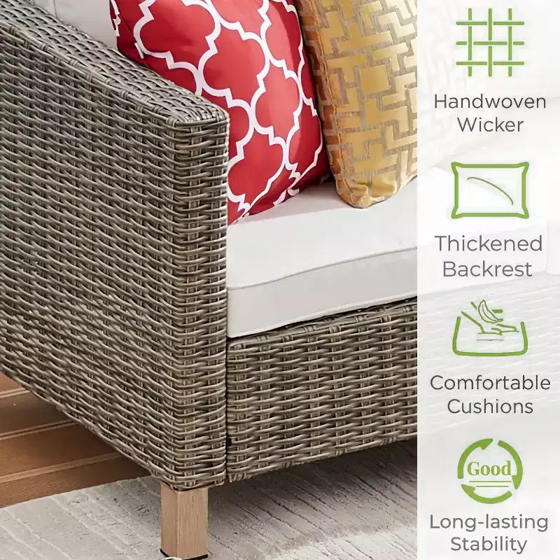 Ensemble de 5 meubles de terrasse pour conversation avec fauteuils pivotants et coussins