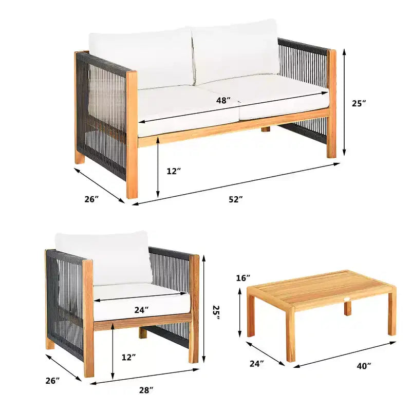 Costway Ensemble de Meubles de Patio Extérieur en Bois 8 Pièces avec Coussins Housse de Coussin Blanche et Rouge Blanc+Rouge/Turquoise