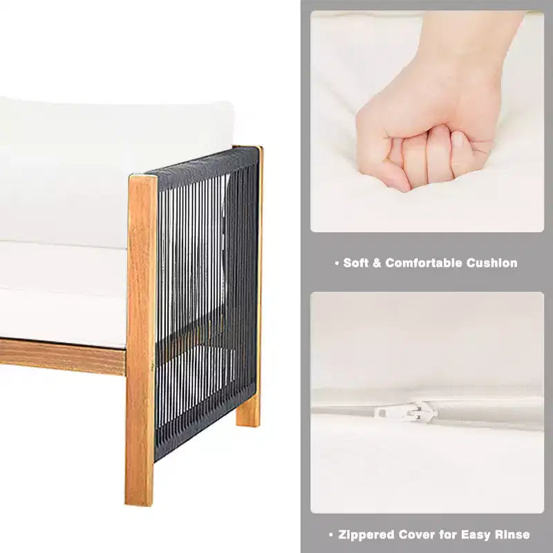 Costway Ensemble de Meubles de Patio Extérieur en Bois 8 Pièces avec Coussins Housse de Coussin Blanche et Rouge Blanc+Rouge/Turquoise
