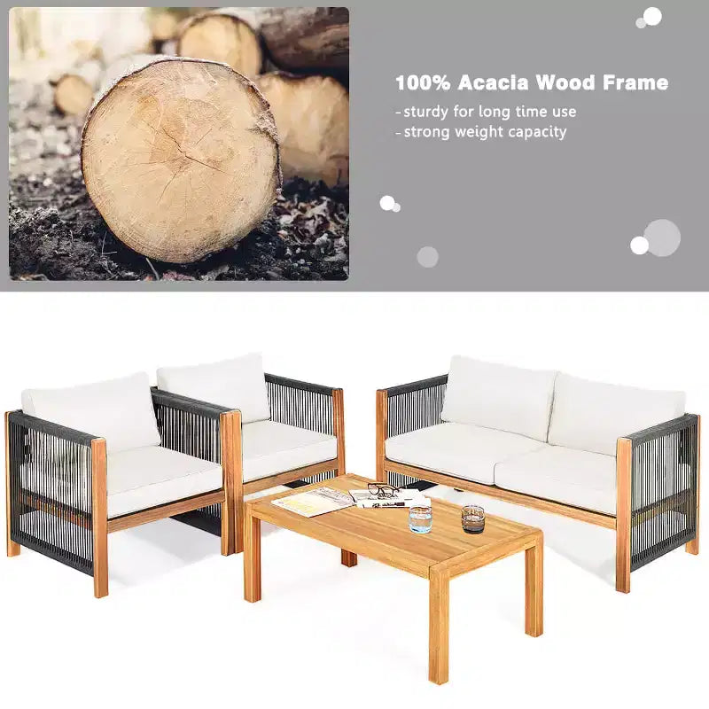 Costway Ensemble de Meubles de Patio Extérieur en Bois 8 Pièces avec Coussins Housse de Coussin Blanche et Rouge Blanc+Rouge/Turquoise
