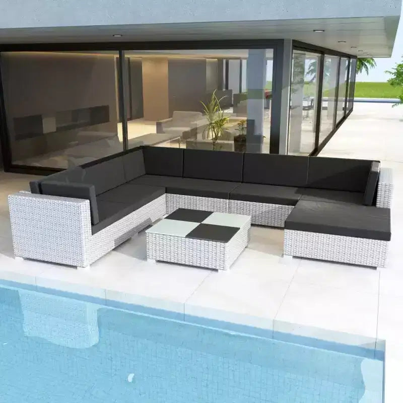vidaXL Salon de jardin 8 pcs Blanc et Noir