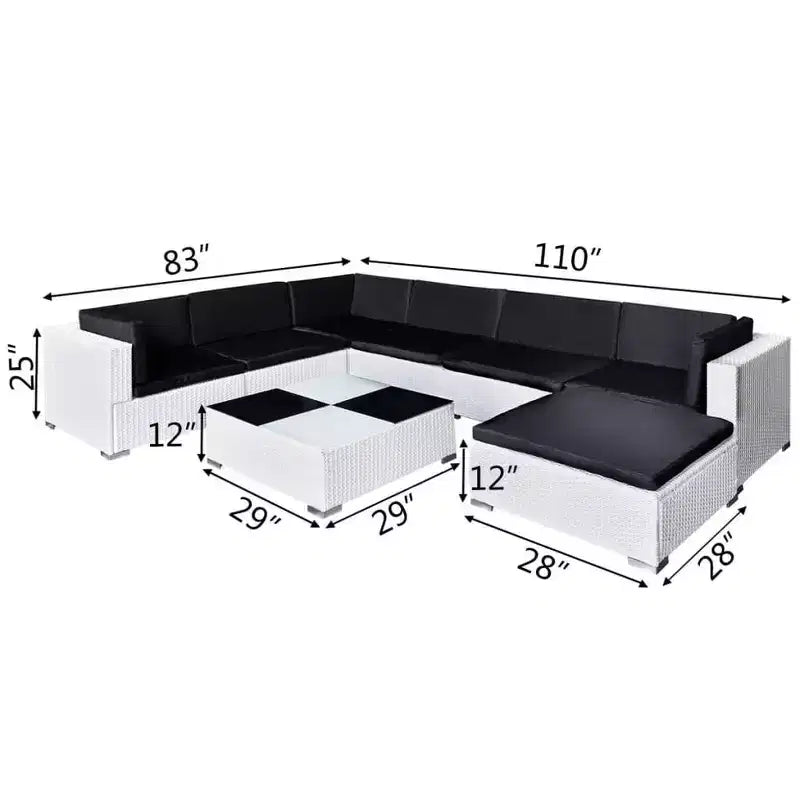 vidaXL Salon de jardin 8 pcs Blanc et Noir