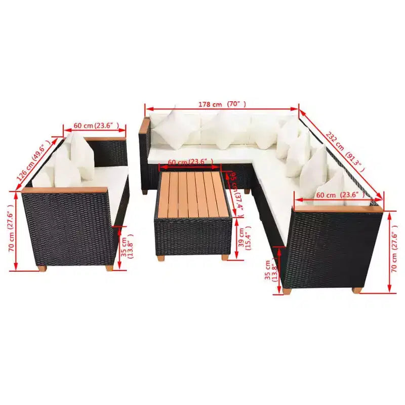 vidaXL Salon de jardin 5 pièces avec coussins, résine tressée, noir