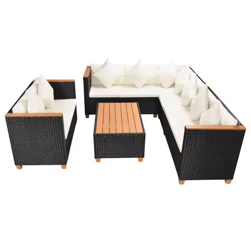 vidaXL Salon de jardin 5 pièces avec coussins, résine tressée, noir