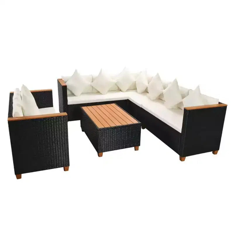 vidaXL Salon de jardin 5 pièces avec coussins, résine tressée, noir