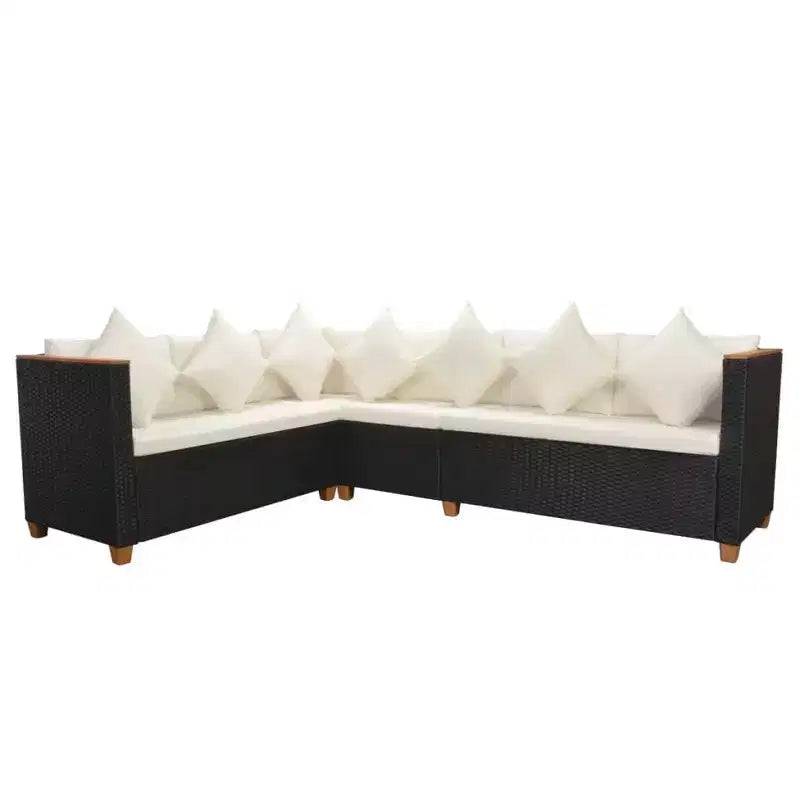 vidaXL Salon de jardin 5 pièces avec coussins, résine tressée, noir