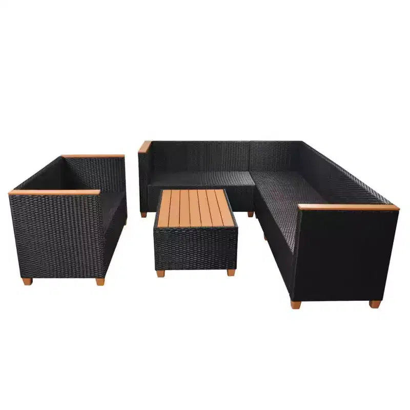 vidaXL Salon de jardin 5 pièces avec coussins, résine tressée, noir
