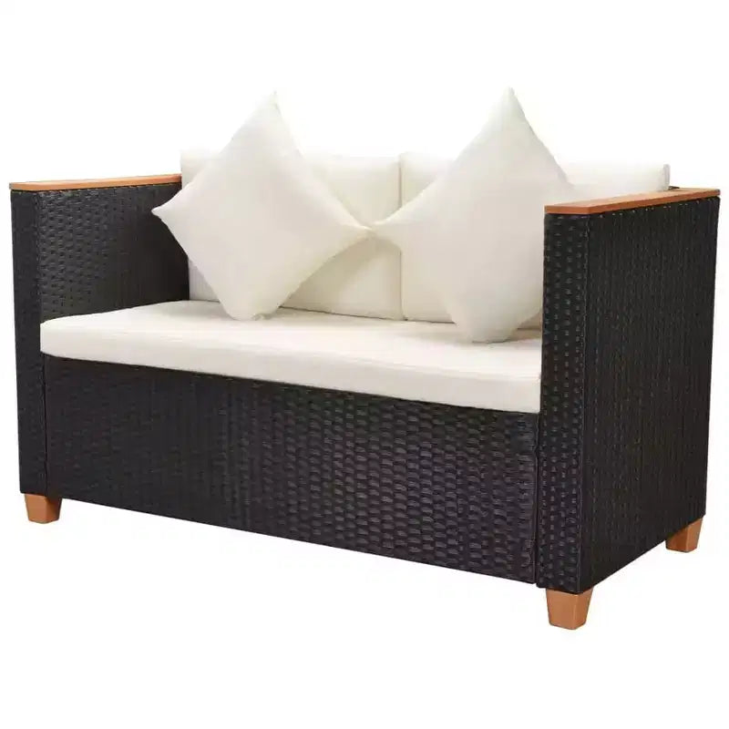 vidaXL Salon de jardin 5 pièces avec coussins, résine tressée, noir