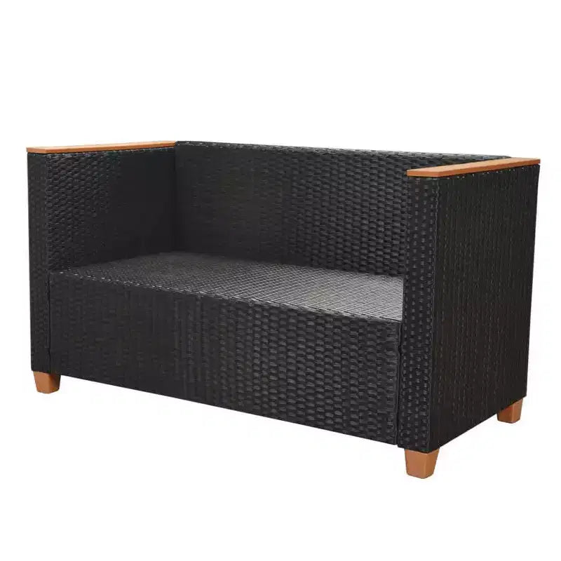 vidaXL Salon de jardin 5 pièces avec coussins, résine tressée, noir