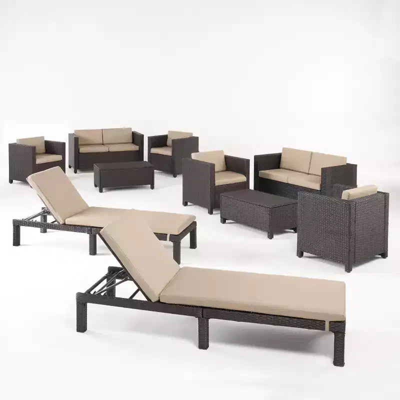 Christopher Knight Home Puerta, salon de jardin 10 pièces en osier avec coussins résistants à l'eau