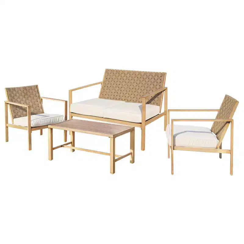Ensemble de mobilier de patio en métal Bestier 4 pièces, ensembles de conversation de patio en rotin extérieur avec coussins doux pour jardin, cour, porche, bord de piscine