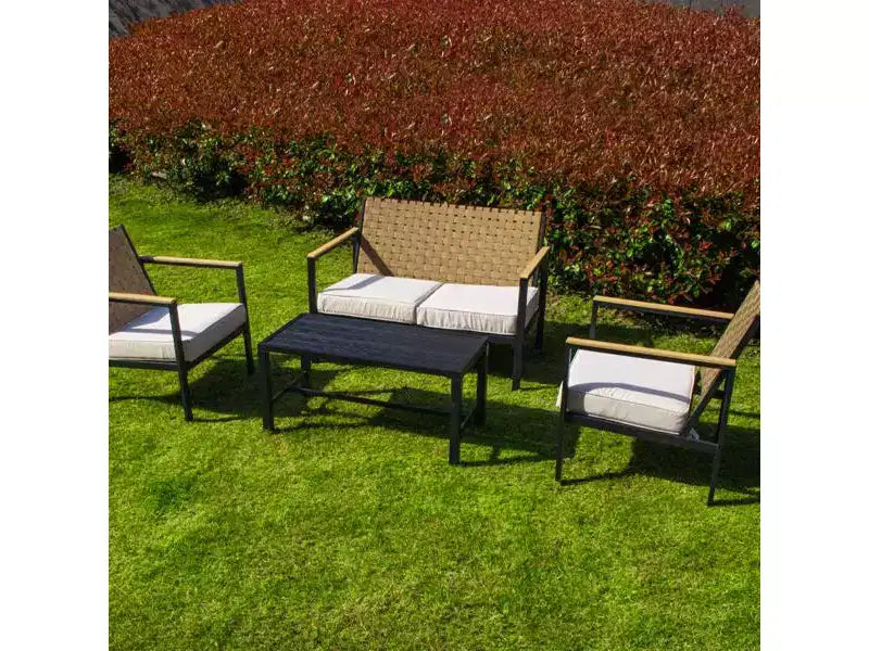 Ensemble de mobilier de patio en métal Bestier 4 pièces, ensembles de conversation de patio en rotin extérieur avec coussins doux pour jardin, cour, porche, bord de piscine