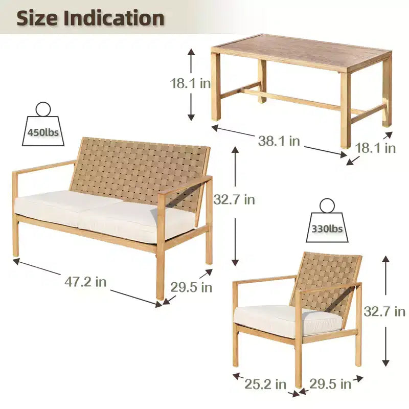 Ensemble de mobilier de patio en métal Bestier 4 pièces, ensembles de conversation de patio en rotin extérieur avec coussins doux pour jardin, cour, porche, bord de piscine