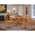 HomeStock Dropleaf Round Dining Table Set With 4 Chairs Oak Finish