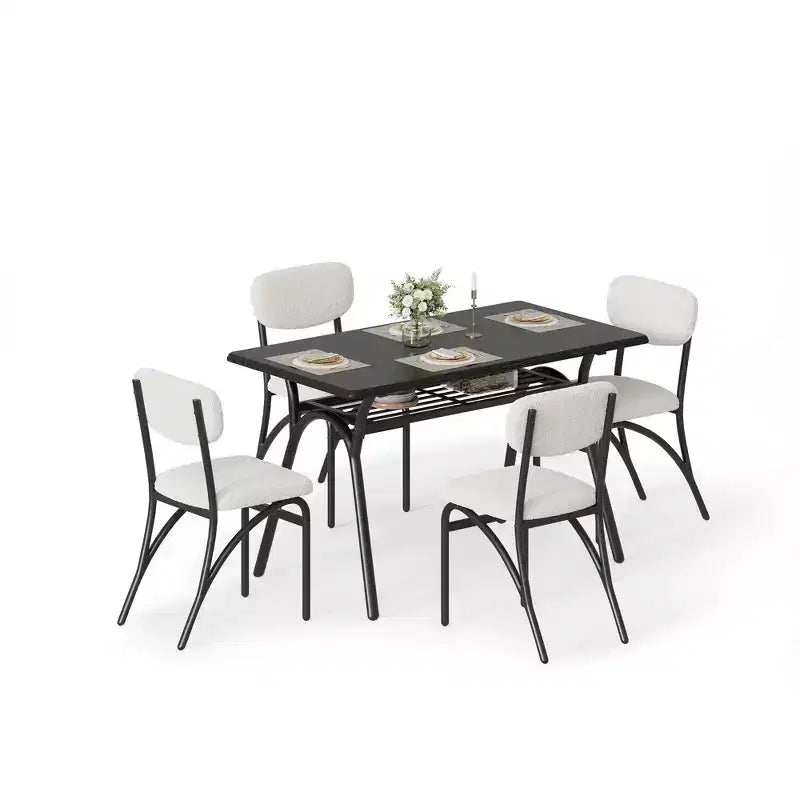 Ensemble Table et Chaises de Salle à Manger pour 4 Personnes, Ensemble Coin Repas Cuisine, Cadre en Métal et Plateau en Marbre, Meuble de Salle à Manger Compact pour Appartement