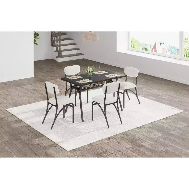 Ensemble Table et Chaises de Salle à Manger pour 4 Personnes, Ensemble Coin Repas Cuisine, Cadre en Métal et Plateau en Marbre, Meuble de Salle à Manger Compact pour Appartement