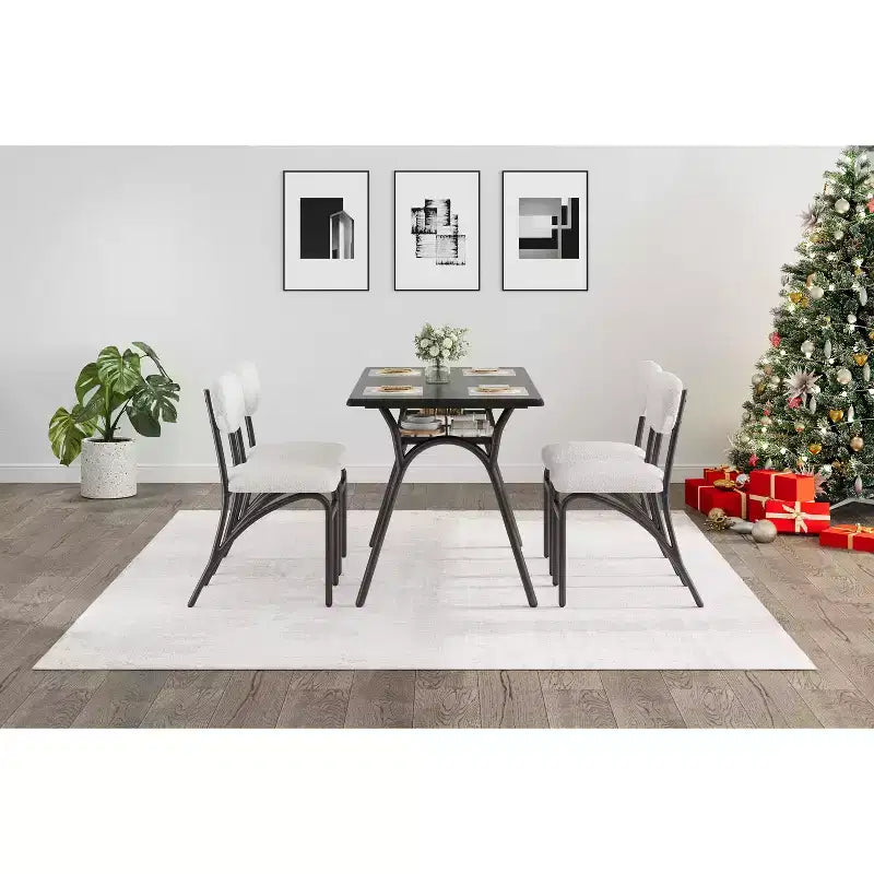 Ensemble Table et Chaises de Salle à Manger pour 4 Personnes, Ensemble Coin Repas Cuisine, Cadre en Métal et Plateau en Marbre, Meuble de Salle à Manger Compact pour Appartement