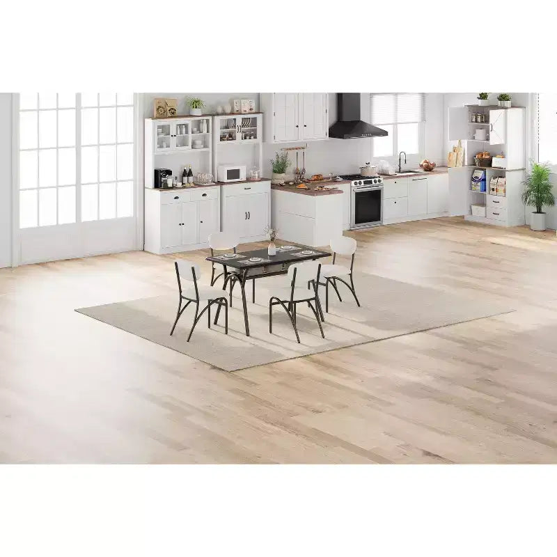 Ensemble Table et Chaises de Salle à Manger pour 4 Personnes, Ensemble Coin Repas Cuisine, Cadre en Métal et Plateau en Marbre, Meuble de Salle à Manger Compact pour Appartement