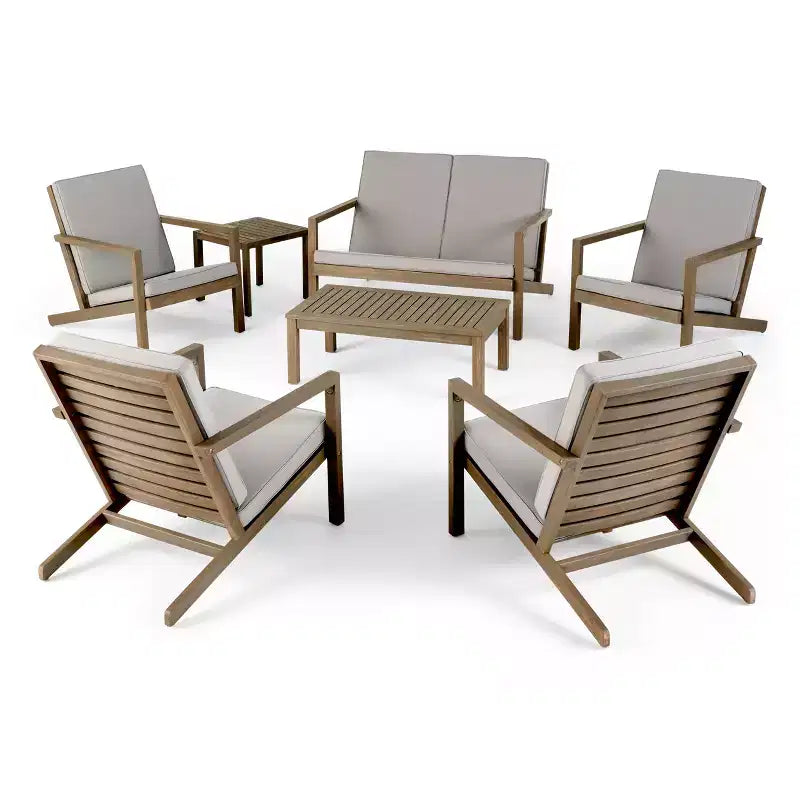 Christopher Knight Home Todd, ensemble de conversation d'extérieur 7 pièces en bois d'acacia avec coussins résistants à l'eau