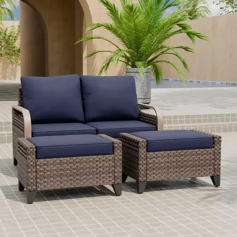 Ensemble de meubles de jardin en rotin, ensemble de sièges de patio, causeuse de patio avec pouf