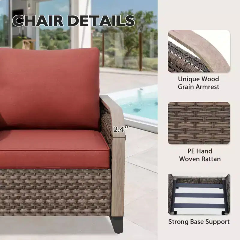 Ensemble de meubles de jardin en rotin, ensemble de sièges de patio, causeuse de patio avec pouf