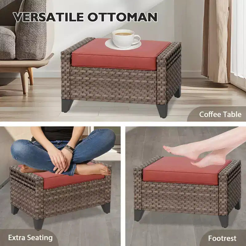Ensemble de meubles de jardin en rotin, ensemble de sièges de patio, causeuse de patio avec pouf