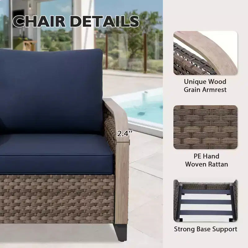 Ensemble de meubles de jardin en rotin, ensemble de sièges de patio, causeuse de patio avec pouf