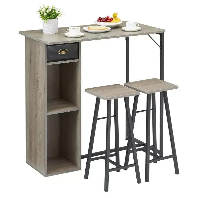 Ensemble table de bar 3 pièces Fulvari pour 2, petite table de salle à manger de cuisine avec 2 tabourets, ensemble table et chaises de bar hauteur comptoir avec tiroir de rangement