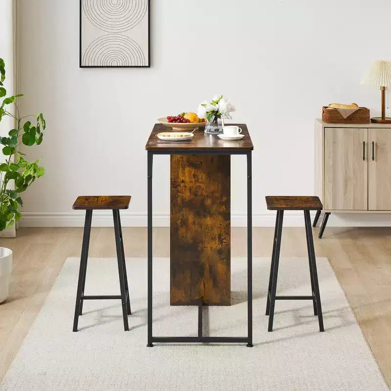 Ensemble table de bar 3 pièces Fulvari pour 2, petite table de salle à manger de cuisine avec 2 tabourets, ensemble table et chaises de bar hauteur comptoir avec tiroir de rangement