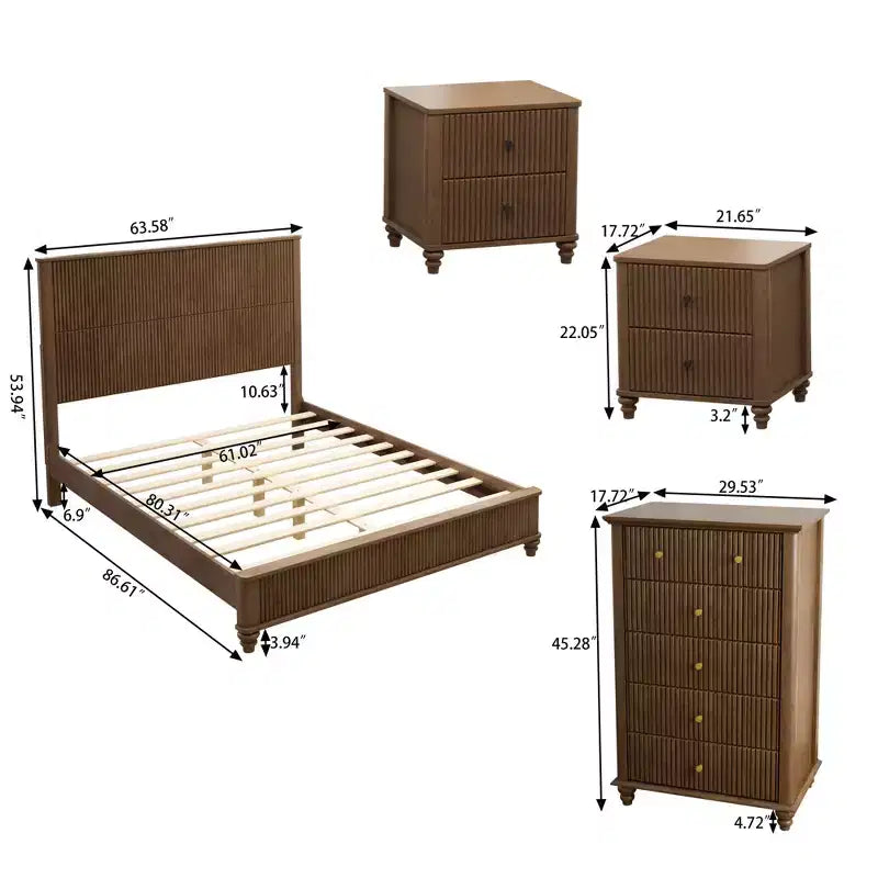 Ensemble de meubles de chambre en bois cannelé 4 pièces Doris de GDFStudio