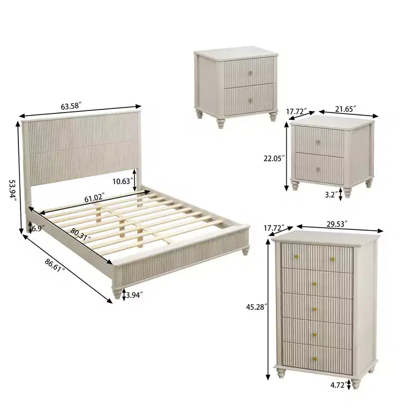 Ensemble de meubles de chambre en bois cannelé 4 pièces Doris de GDFStudio