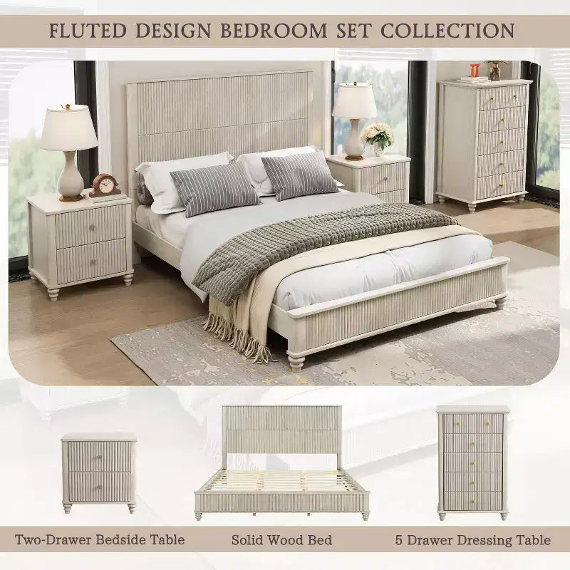 Ensemble de meubles de chambre en bois cannelé 4 pièces Doris de GDFStudio